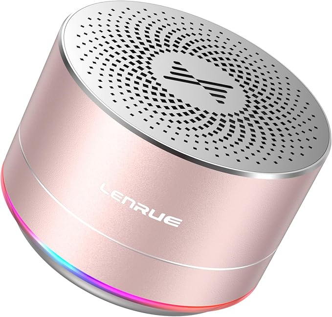 LENRUE A2 Portable Wireless Bluetooth Speaker with Lights and Lanyard,5W Mini Small Metal Speakers Bluetooth 5.0/Aux-in for iPhone Android Home Outdoor, Gifts for Women/Girls