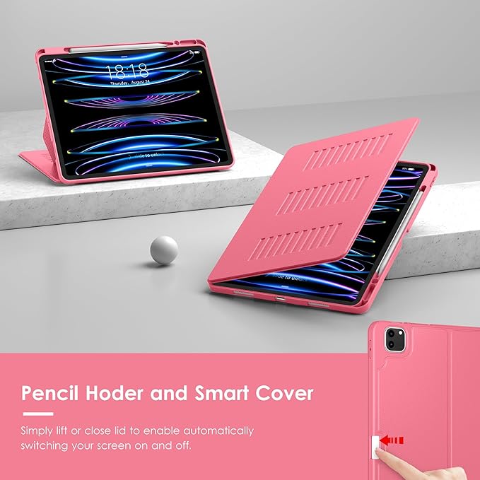 VIKESI Case for iPad Pro 12.9 6th / 5th / 4th / 3rd Generation Case 2022/2021/2020/2018,Multiple Angles Magnetic Stand Cover,Shockproof Soft Back,Pencil Holder,and Auto Sleep/Wake,Watermelon