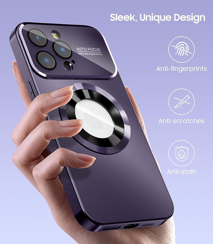 MAKAVO Magnetic for iPhone 12 Pro Case, Compatible with MagSafe, Built-in Camera Lens Protector, Logo View, Military Grade Drop Proof Phone Case Cover, Purple