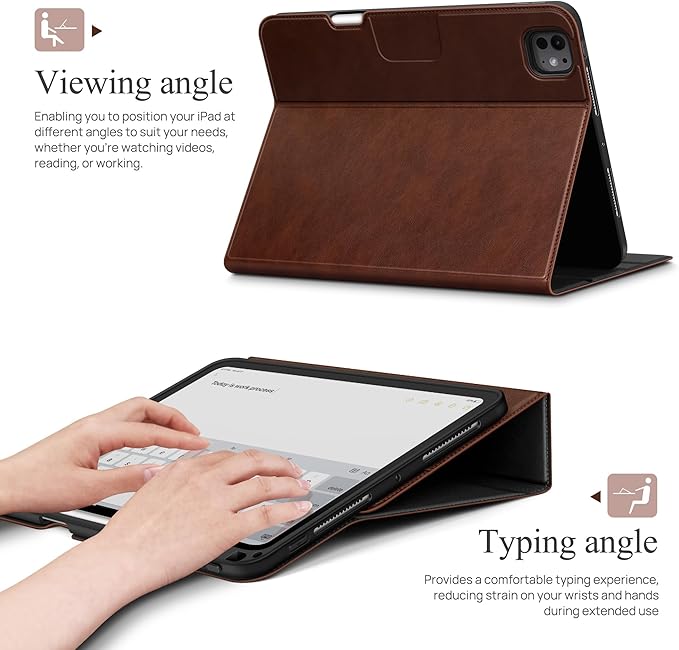 auaua Case for iPad Pro 13 Inch (M5/M4) 2025/2024, with Pencil Holder and Pocket, Multiple Viewing Angles, Magnetic Closure, Auto Sleep/Wake (Brown)