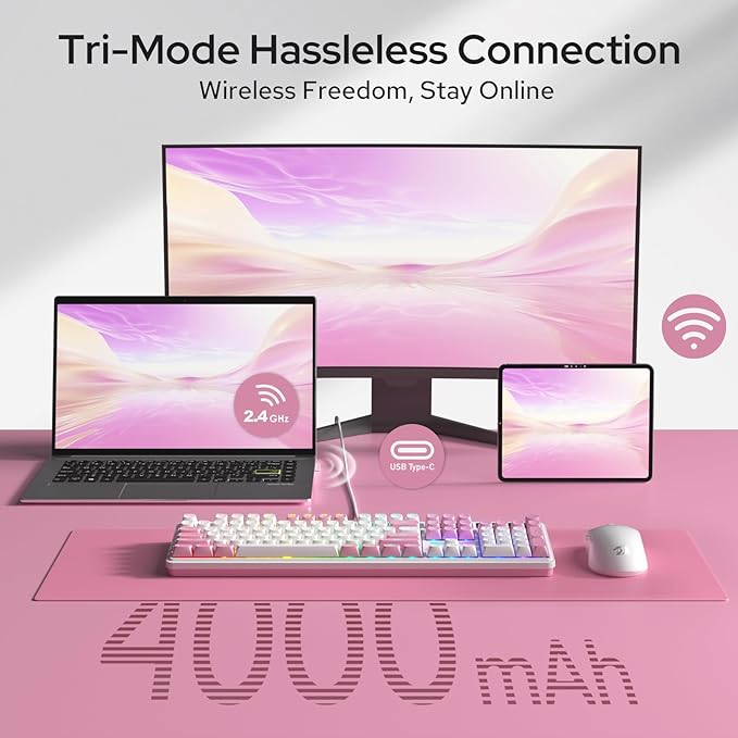 Redragon K762 Wireless Gasket Gaming Keyboard w/Hype Screen & Knob, 104 Keys Mechanical Keyboard, Easy-Control 1.14’’ TFT Info Display, 5-Layer Noise Dampening, Round PBT Keycaps, Custom Linear Switch