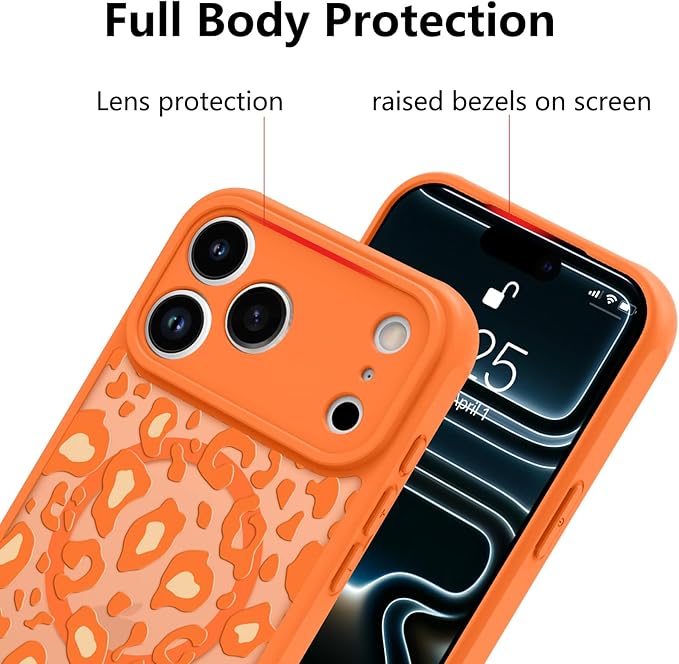 KANGHAR Case Compatible with iPhone 17 Pro Orange Leopard Printed Pattern [Compatible with Magsafe] Cute Cheetah Protective Magnetic Case for Girls Women 6.3"