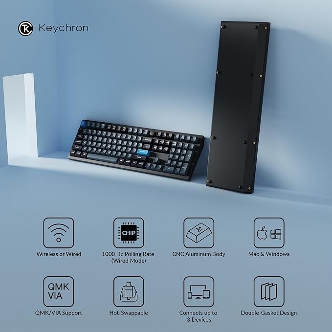 Keychron Q6 Pro Full Aluminum QMK/VIA Custom Wireless Bluetooth/USB-C Mechanical Keyboard, Full Size 108-Key Programmable Knob RGB Backlit Hot-Swappable Banana Switch for Mac Windows Linux-Black