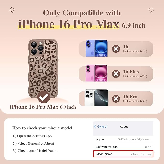 GVIEWIN for iPhone 16 Pro Max Case Compatible with MagSafe [Curly Wave Edge][Full Camera Protection] Floral Translucent Shockproof Magnetic Women Phone Case for 16 Pro Max, Leopard/Brown
