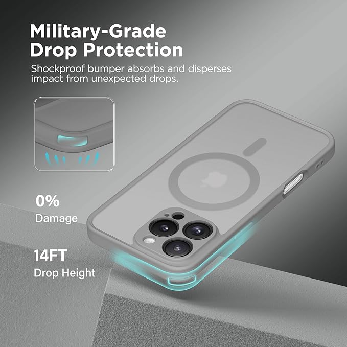 CAPRARO Magnetic Compatible with iPhone 16 Pro Max Case, Upgraded [Full Camera Protection] [Compatible with MagSafe] Protective Translucent Matte Women Phone Case Cover, Frosty Grey