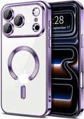 Hython Magnetic Clear for iPhone 17 Pro Max Case with Camera Lens Protector [Compatible with MagSafe] Plating Edge Slim Soft TPU Cover Protective Phone Case for iPhone 17 Pro Max 6.9", Deep Purple
