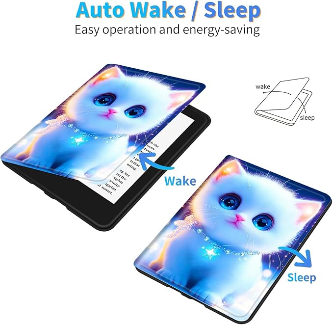 for Amazon Kindle Fire Max 11 (13th Generation, 2023 Release) 11" Tablet Case, Slim Kickstand Stand Leather Smart Cover with Auto Wake/Sleep, White Blue Eyed Cat