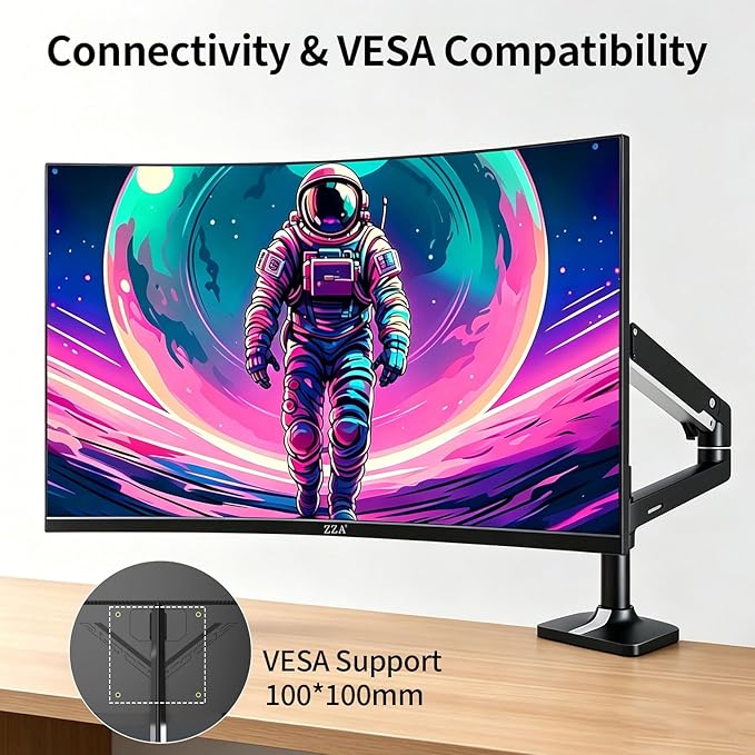 ZZA 27 Inch Curved Gaming Monitor-2K QHD (2560x1440) 75Hz Display,HDMI/DP USB Connectivity,Tilt Adjustable,Wall Mountable,Perfect for PC Gaming Office