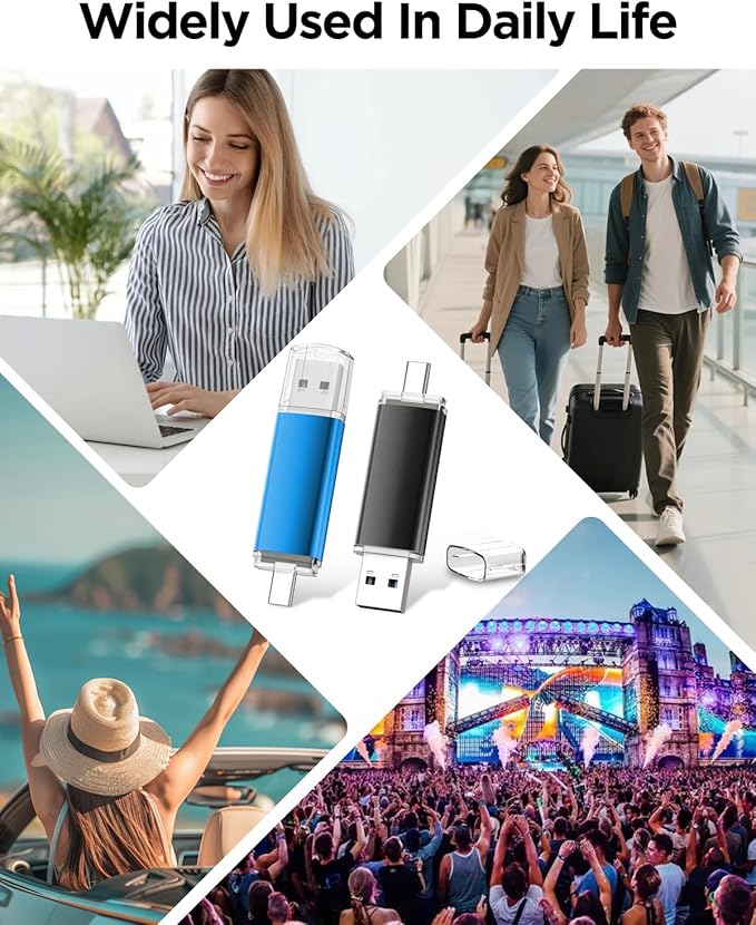 AreTop USB C Flash Drive 16GB 2 Pack, Type-C Flash Drive + USB 2.0 Thumb Drive OTG Memory Stick Compatible with iPhone 16/15, Android Smartphone/Tablets/Computers, 2 Pack, (Black & Blue)
