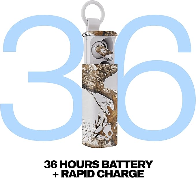 Skullcandy Dime Evo Wireless Earbuds, in-Ear Bluetooth Headphones, Up to 36 Hours Battery, Microphone for iPhone Android, Easy Carry with Clip-Anywhere Case - Realtree Edge Colors White