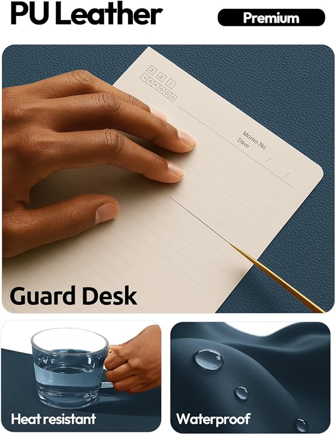 YSAGi Leather Desk Protector, Office Mat, Large Mouse Mat, Non-Slip PU Leather Blotter, Laptop Desk Mat, Waterproof Writing Pad for Office and Home (Dark Blue, 23.6" x 13.8")