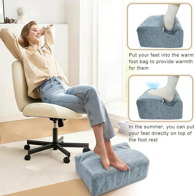 Foot Rest for Under Desk At Work,Ergonomically Designed Home Footrest with Warm Feet Pocket,Comfort Foam Foot Stool Used As A Foot Or Leg Elevator Under Desks,Office Chairs & Sofas or Couch - Grey