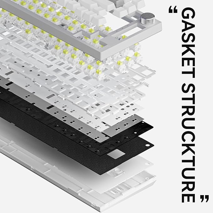 AK820 Wired 75% Mechanical Keyboard, Hot-Swappable Gasket-Mounted Gaming Keyboard with Similar HP Switches, 81 PBT Keycaps White-Grey Layout, Multimedia Keys Knob, White Backlit
