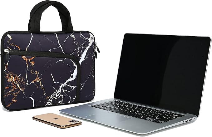 11 11.6 12 12.1 12.5 inches Laptop Sleeve Chromebook Case Ultrabook Case Notebook Sleeve PC Messenger Bag Tablet Case Neoprene Handle Sleeve for Men Women, Two Pockets (Black Marble)