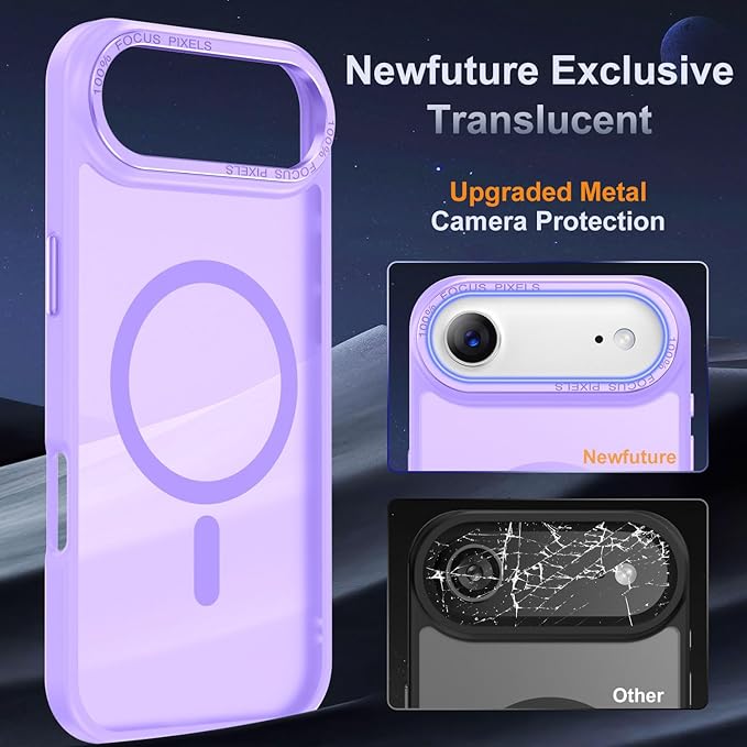 Newfuture Magnetic for iPhone Air Case [Compatible with Magsafe] [Military Grade Drop Protection] Translucent Matte Anti-Scratch Shockproof Protective Phone Cover 6.5 Inch, Lilac Purple