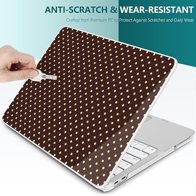 DONGKE for MacBook Neo 13 Inch Case 2026 (Model A3404, A18 Pro chip), Stylish Pattern Protective Hard Shell with Screen Protector, Keyboard Cover & USB-C Adapter - Brown Polka Dots