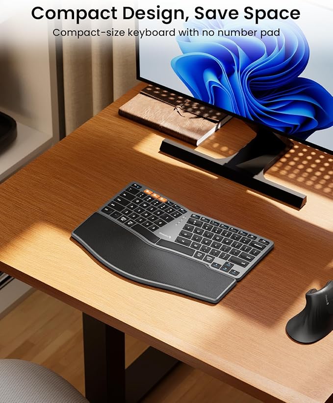 ProtoArc Bluetooth Ergonomic Keyboard, EK04 Mini Compact Wireless Ergonomic Keyboard, Hard Palm Rest, Multi-Device, Split Design, Rechargeable, Compatible with Windows, Mac OS