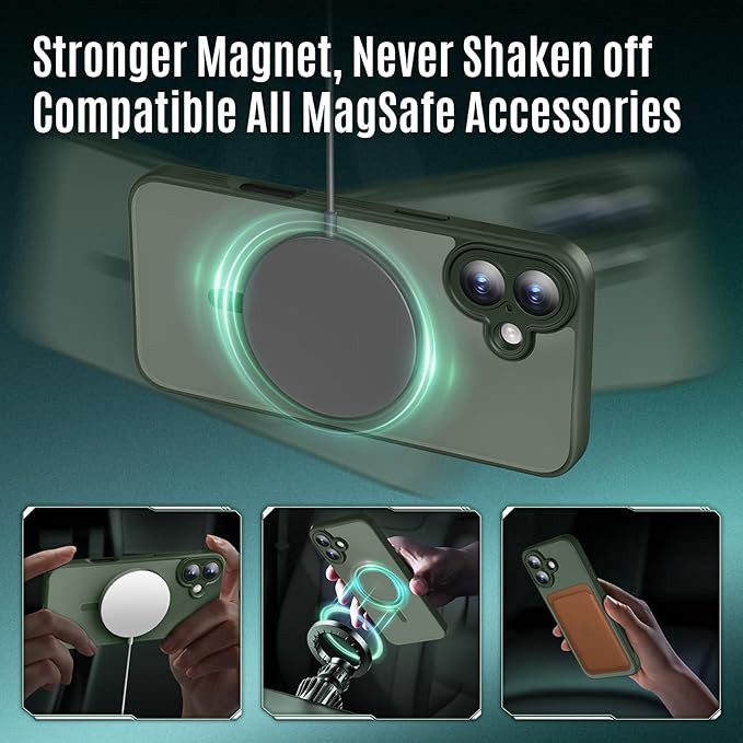 Symcele Designed for iPhone 16 Case, Compatible with MagSafe, with Privacy Screen Protectors X2, [Camera Protection] [15FT Military Drop Protection] Shockproof Phone Case, 6.1", Alpine Green