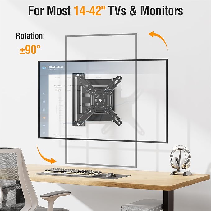 ELIVED Long Arm TV Wall Mount for Most 14-42 Inch tvs & Monitors, 21.7 Inch Long Extension TV Mount Swivel and Tilt, Full Motion Wall Mount Bracket Fit Max VESA 200x200mm, Holds up to 44 lbs.