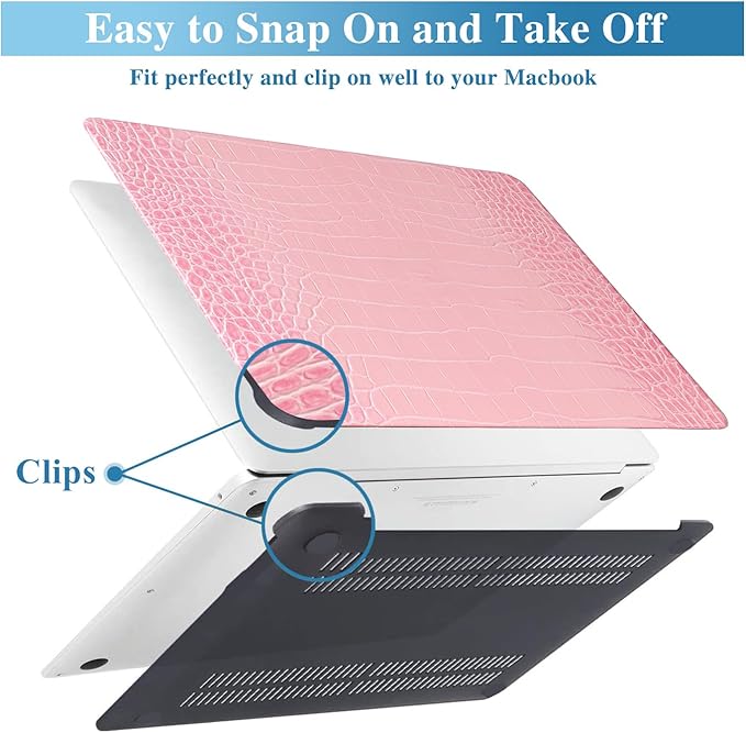 Compatible with Crocodile MacBook Air 13 inch Case 2021 2020 2019 2018 M1 A2337 A2179 A1932, Textured Elegant Luxury Aligator Skin Snakeskin PU Leather Hardshell Case & Keyboard Cover, Pink