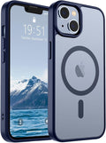 SUPFINE Magnetic for iPhone 14 Case & iPhone 13 Case (Compatible with MagSafe) (Military Grade Drop Protection) Slim Translucent Matte Shockproof Phone Cover,Navy Blue