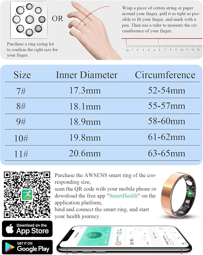 Smart Ring for Women Men Fitness Tracker with Blood Oxygen,Heart Rate,Sleep Monitoring,Step Counting,for iPhone and Android,Waterproof smart blood pressure monitor,No Subscription Fees (Rose Gold, 8)