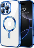 Hython Magnetic Clear for iPhone 16 Pro Case with Camera Lens Protector [Compatible with MagSafe] Luxury Plating Edge Slim Soft TPU Cover Protective Phone Case for iPhone 16 Pro 6.3", Deep Blue
