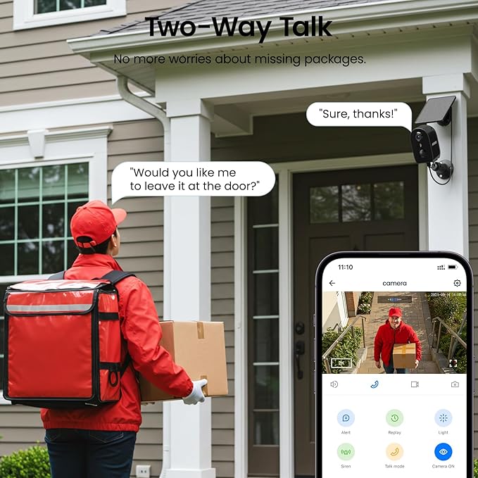 AOQEE Solar Camera Outdoor Wireless-2K Battery Powered Outside Cameras for Home Security with PIR Motion Detection, Siren Alarm, 2-Way Talk, SD Card&Optional Cloud Storage, Work with Alexa, Y8 1P
