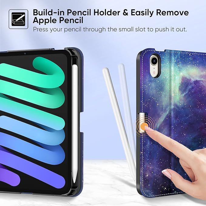 Fintie Folio Case for iPad Mini 7 (A17 Pro, 7th Generation) 2024 / iPad Mini 6 (6th Gen) 8.3 Inch, Multi-Angle Smart Stand Cover with Pencil Holder & Pocket, Auto Sleep/Wake, Galaxy
