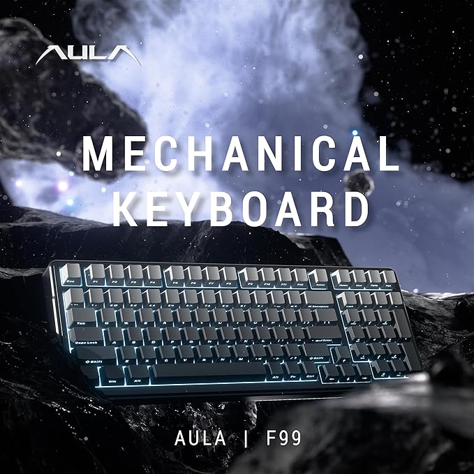 x Aula F99 99% Mechanical Gaming Keyboard – Wireless Bluetooth, 2.4Ghz RF, USB-C Wired Keyboard with RGB Backlit, Hot-Swappable Pre-lubed Linear Switches, PBT Keycaps, Numpad, Volume Knob