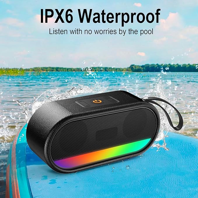 Portable Bluetooth Speaker with LED Lights, 24W Loud Sound Punchy Bass, Portable Wireless Up to 10H Playtime, Built-in Mic Bluetooth 5.3, IPX6 Waterproof Wireless Speaker for Home/Outdoor/Party/Beach
