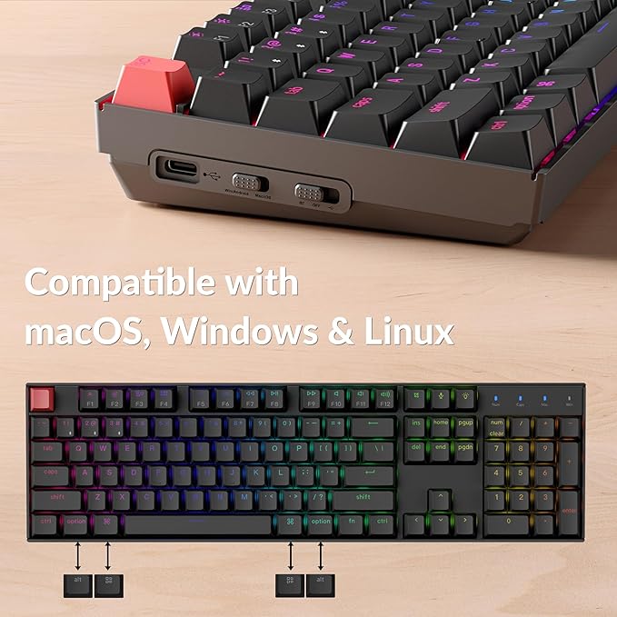 Keychron K10 Full-Size Layout QMK Wireless Mechanical Keyboard, Bluetooth/Wired Hot-Swappable Gaming Keyboard with Keychron Super Red Switch, RGB Backlight, PBT Keycaps for Mac/Windows-Version 2