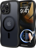 CAPRARO for iPhone 16 Pro Max Case for Women Girls, Upgraded [Full Camera Protection] [Compatible with MagSafe] Cute Wave Translucent Matte Phone Case for iPhone 16 Pro Max, Black