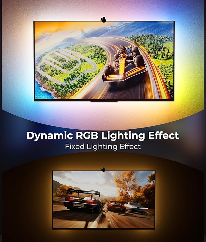 DeckTok TV Backlight LED 15ft - TV Backlight Sync to Screen PC Monitor for 55-75 Inch RGB LED Strip Lights Cuttable with Sensor Smart App Control Game & Music Sync Color Changing Light for Home Decor