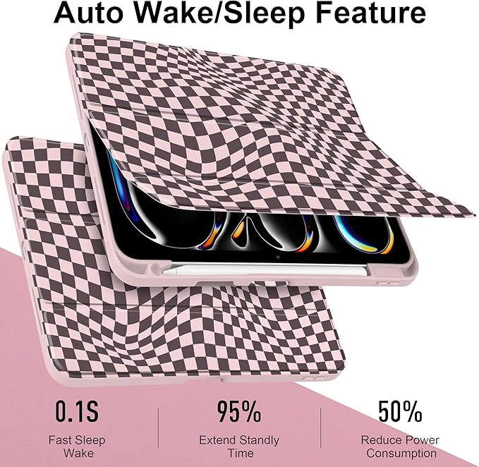 Case for iPad Pro 11 inch (M5) 2025 (M4) 2024 Release with Pencil Holder - Aesthetic Cute Design Trifold Cover with Soft TPU Bumper Clear Back Auto Sleep/Wake for Girls Women, Abstract lattice