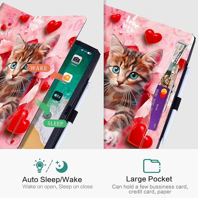 Lokigo for iPad Air 13 Inch Case M3/M2(2025/2024), iPad Pro 12.9 Case (6th/5th/4th/3th Gen 2022/2021/2020/2018) with Pencil Holder, Support Touch ID and Auto Wake/Sleep (Pink Cat)