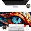Large Gaming Mouse Pad for Desk, Dragon Blue Eyes Desk Mat, Dragon Eyes Desk Pad, 31.5"x15.7" Extended Big Computer Keyboard Mouse Pad with Non-Slip Base and Stitched Edge