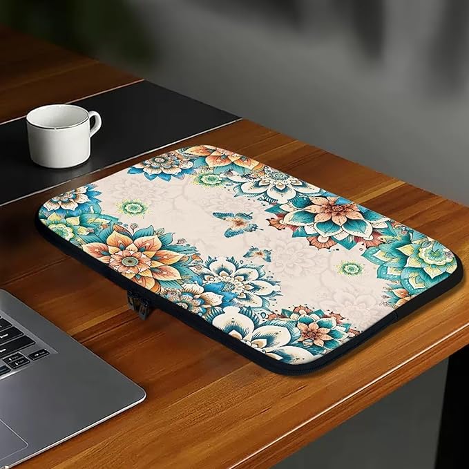 Boho Flower Butterfly Laptop Protective Sleeve for Women Computer Sleeve 17 Inch Laptop Case Bag Portable Computer Carrying Case Suitable GITS for Men Teens