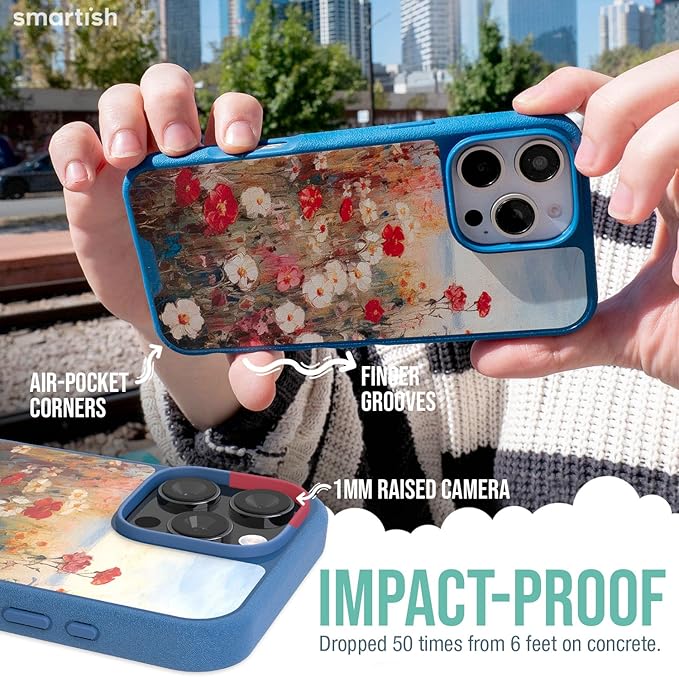 Smartish® iPhone 16 Pro Max Magnetic Case - Gripmunk Compatible with MagSafe [Lightweight + Protective] Slim & Thin Grip Cover with Microfiber Lining for Apple iPhone 16 Pro Max - Wildflower Fields
