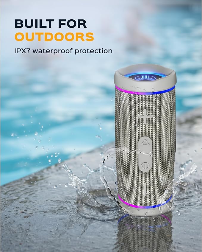 TREBLAB HD77 – Waterproof Bluetooth Speaker, 30W Loud 360° Sound, Deep Bass, IPX7, TWS Pairing, RGB Lights, 20H Battery, Portable Wireless Speaker for Outdoor, Beach, Camping, Party, Travel