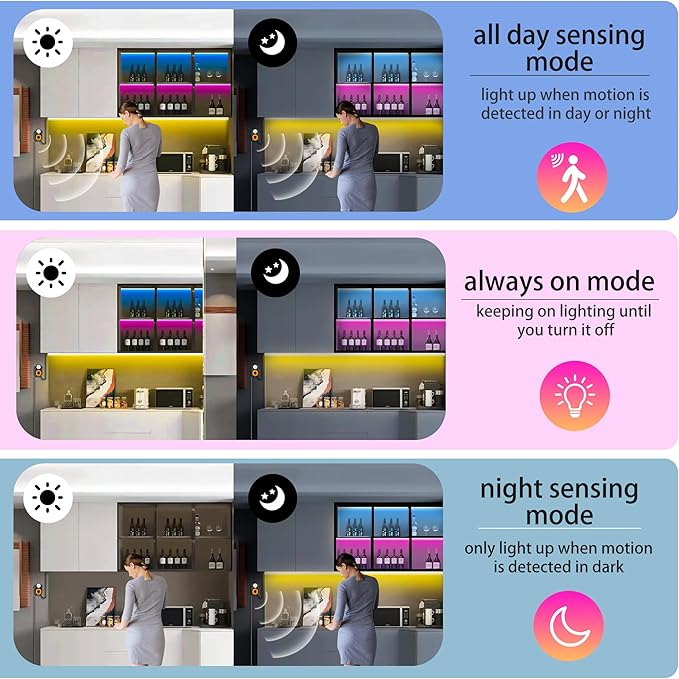 Motion Sensor LED Light Strip 19.68ft Under Bed Lights, RGB 3 Mode Motion Activated Bed Light with Music Sync and Timer, Dimmable Color Changing LED Lights Mother Day Gift