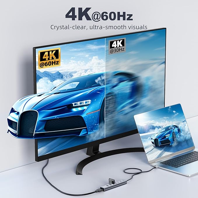 USB C Hub HDMI Multiport Adapter USB C to HDMI USBC Hub with HDMI 4K60Hz 8 Ports Aluminum Thunderbolt to USB Hub 3.0 5Gbps Type C Hub Extender for Laptop Mac iPad PC Surface(8 Ports)