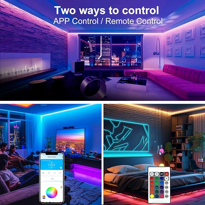 dalattin Led Lights for Bedroom 110FT (1 Roll),Led Smart Strip Lights with App Control Remote Control, RGB LED Light Strips,Music Sync Color Changing Room Decoration Party,Halloween Décor