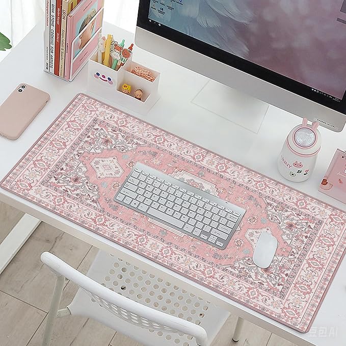 Baziabbo Pink Desk Mat,XXL Extended Large Mouse Pad,Gaming Mousepad with Stitched Edge,Non-Slip Rubber Base Keyboard Desk Pad for Home Office Study Game (Pink)