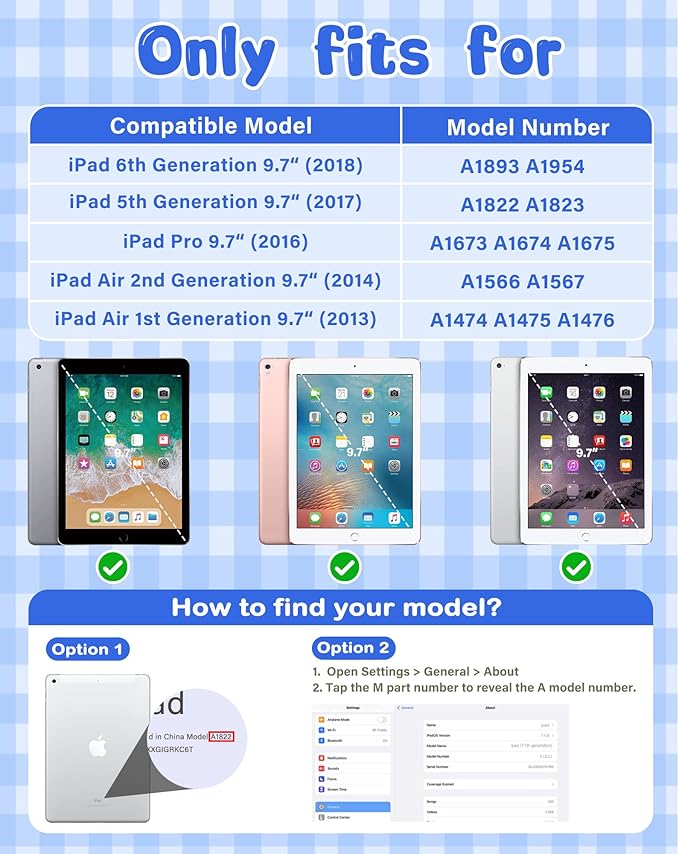 Kids Case for iPad 5th/6th Generation (9.7-inch, 2017/2018), iPad Air 2/Pro 9.7 Case with Screen Protector, Durable Shockproof Lightweight Cover with Handle/Stand for Kids, Light Blue
