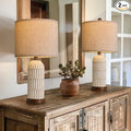 OYEARS 22.5" Bedside Table Lamps Set of 2, Farmhouse Table Lamp with USB A+C Charging Ports,Vintage Nightstand Lamp for Bedrooms and Living Rooms, Retro Resin End Table Lamp, Beige and Brown