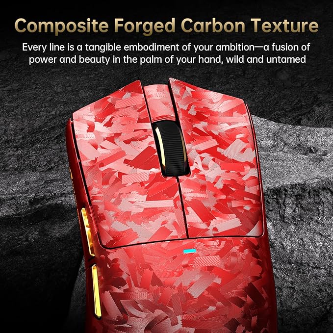 ATTACK SHARK X11 Ultra 8K Carbon Fiber Wireless Gaming Mouse with 42000 DPI-PAW3950 MAX Sensor-63g Lightweight,Nordic 54L15 MCU Chip,Wired/BT/2.4Ghz,100 Million Clicks,Programmable for PC Mac FPS(Red)