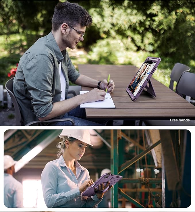 Dexnor Case for iPad Air 11 inch M4/M3/M2, iPad Air 5th/4th Generation 10.9 inch Rugged Case with 360° Rotating Hand Strap & Stand & Screen Protector & Pencil Holder Shockproof Full-Body Cover, Purple