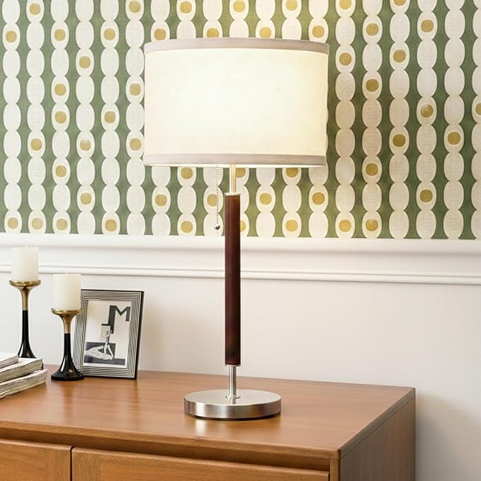 Brightech Carter LED Bedside Lamp - Compact Table & Desk Reading Lamp for Bedroom, Living Room, Office - Modern Nightstand & Side Lamp with Soft Ambient Light - Stainless Steel & Wood Finish