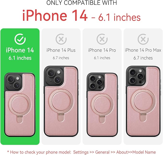 for iPhone 14 Case with Stand Compatible with Magsafe Slim Leather & Durable TPU Drop Proof Magnetic Kickstand Protective Phone Cover with Tempered Glass Screen Protector 6.1", Rose Gold